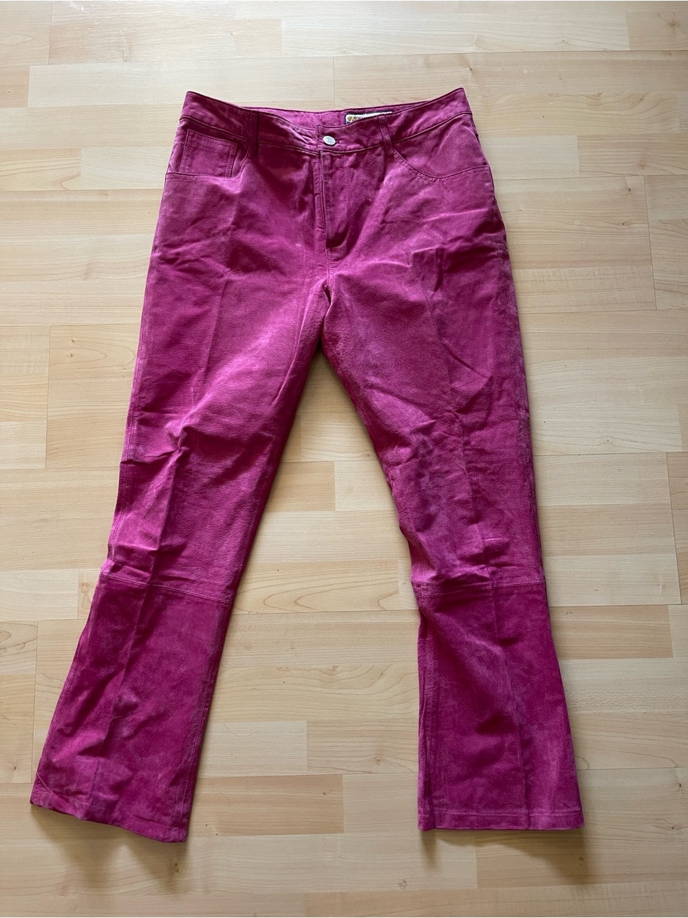 Blue Asphalt Straight-Leg 100% Leather Pants in Magenta